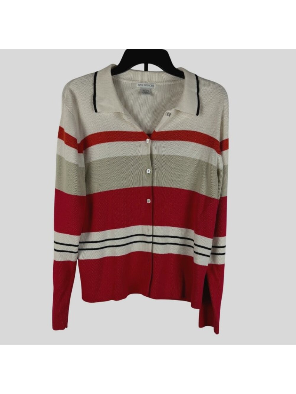Erik Spencer Women Button Up Striped Long Sleeve Cardigan Sweater Size L
